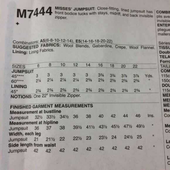 McCalls Pattern 7444 Jumpsuit Uncut Sz 6 8 10 12 14 Deep V Plunge Neckline Sexy - Picture 5 of 10